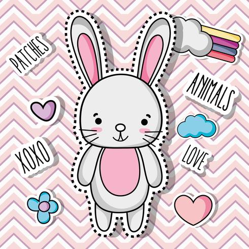 disegno adesivo patch animali coniglio vettore
