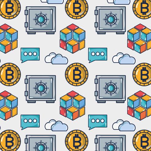 denaro digitale bitcoin con sfondo dati di strongbox e cloud vettore