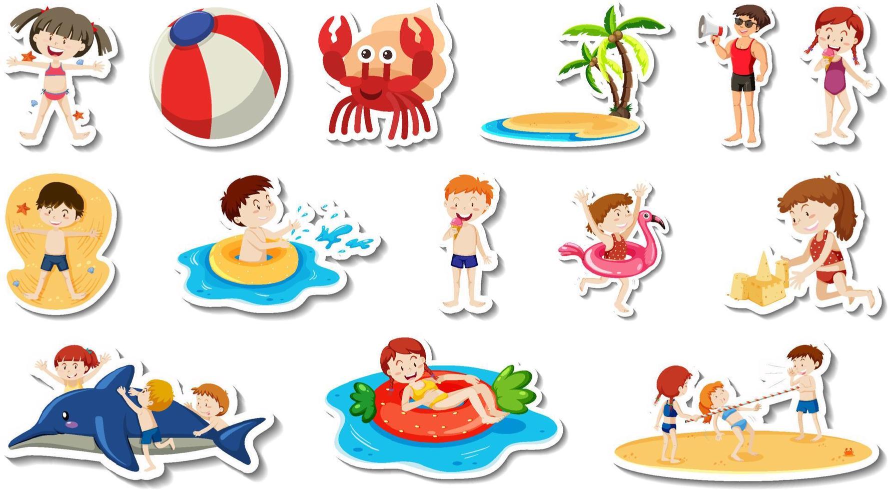 set di articoli da spiaggia estivi e bambini vettore