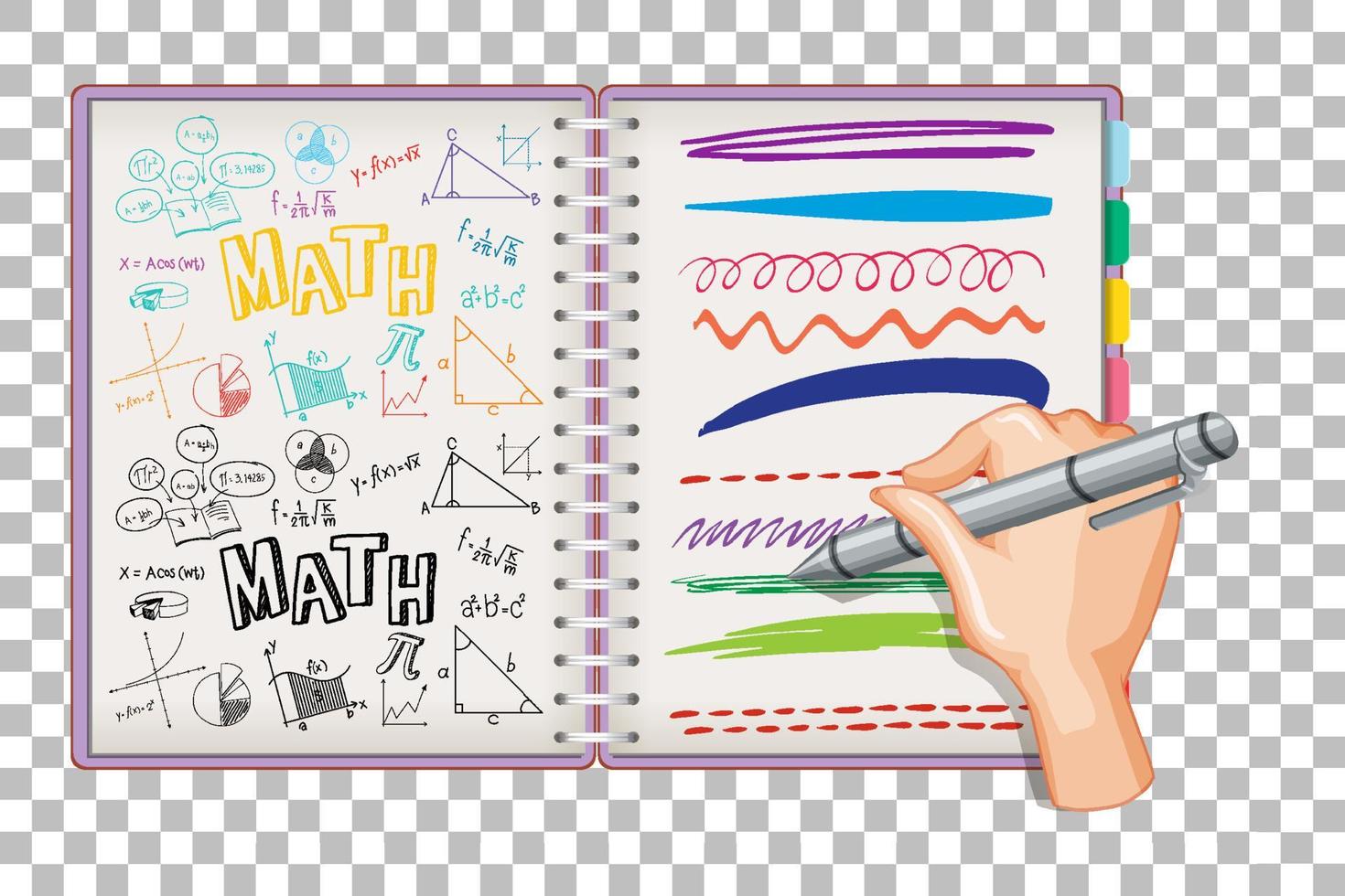 formula matematica di scrittura a mano e doodle sullo sfondo della griglia del taccuino vettore
