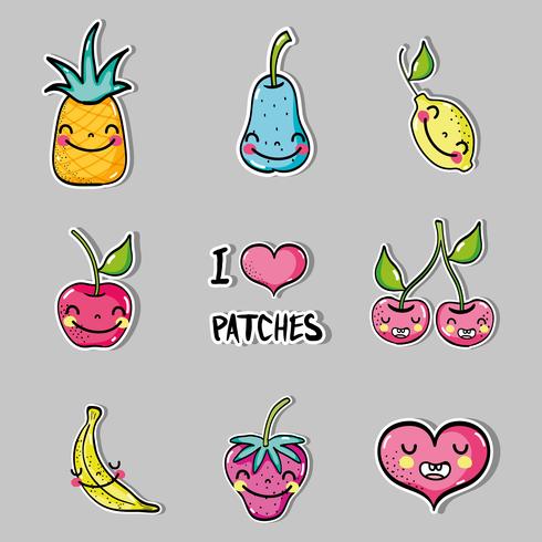 scenografia di frutti tropicali kawaii patch vettore