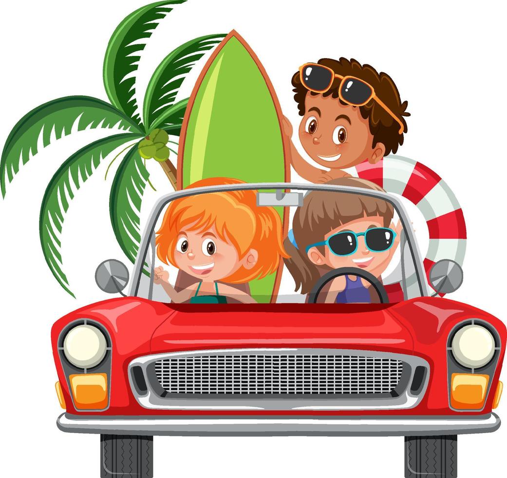 bambini in auto d'epoca su sfondo bianco vettore