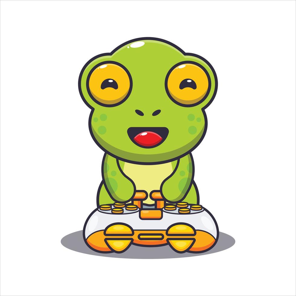 la rana sveglia gioca un'illustrazione di vettore del fumetto del gioco