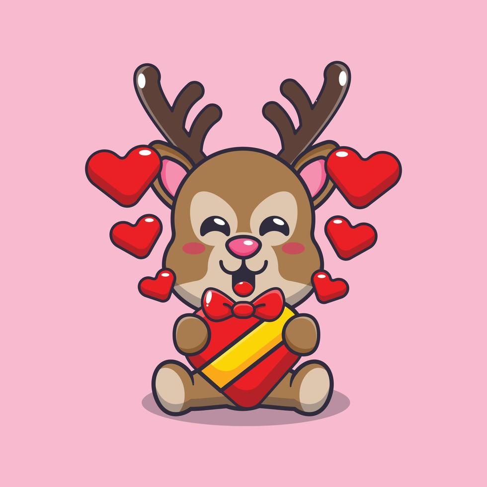 simpatico personaggio dei cartoni animati di cervo felice nel giorno di San Valentino vettore