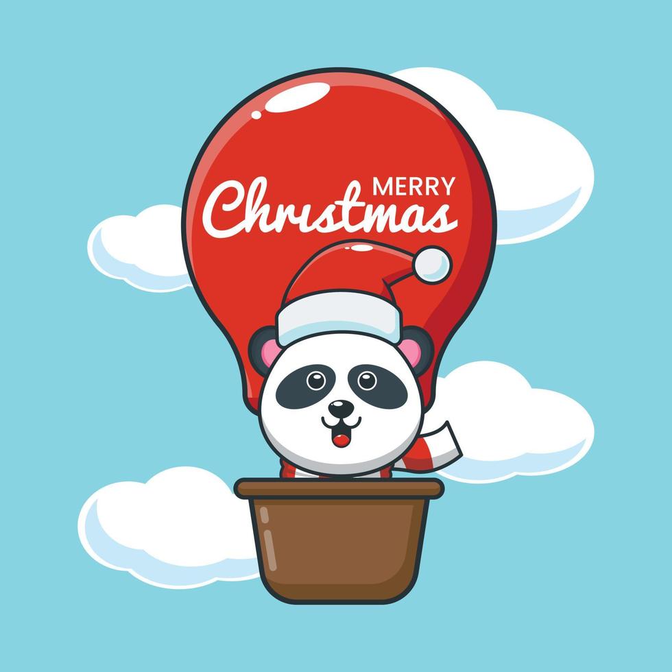 simpatico personaggio dei cartoni animati panda volare con mongolfiera vettore