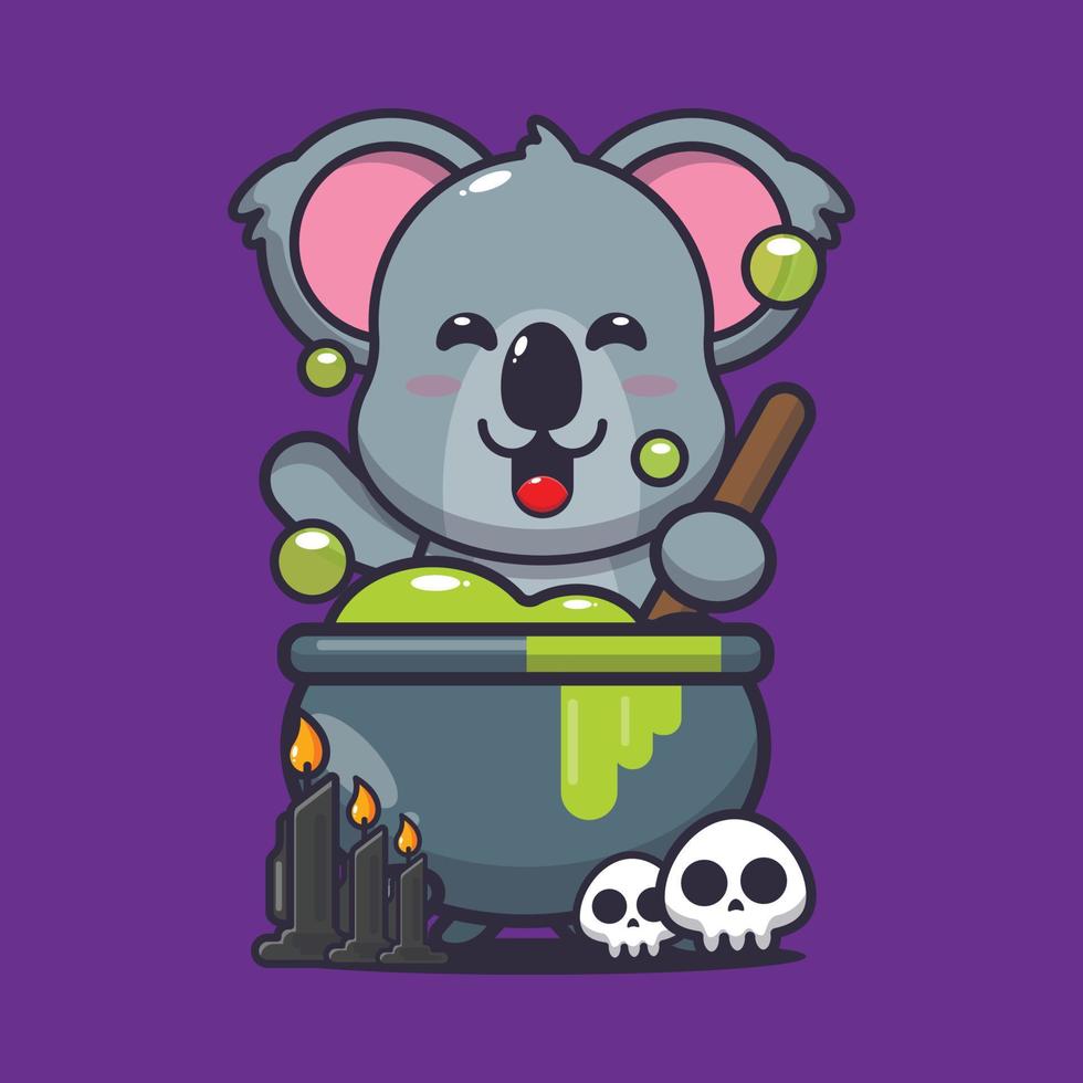 simpatico personaggio dei cartoni animati di koala che fa veleno nel giorno di halloween vettore