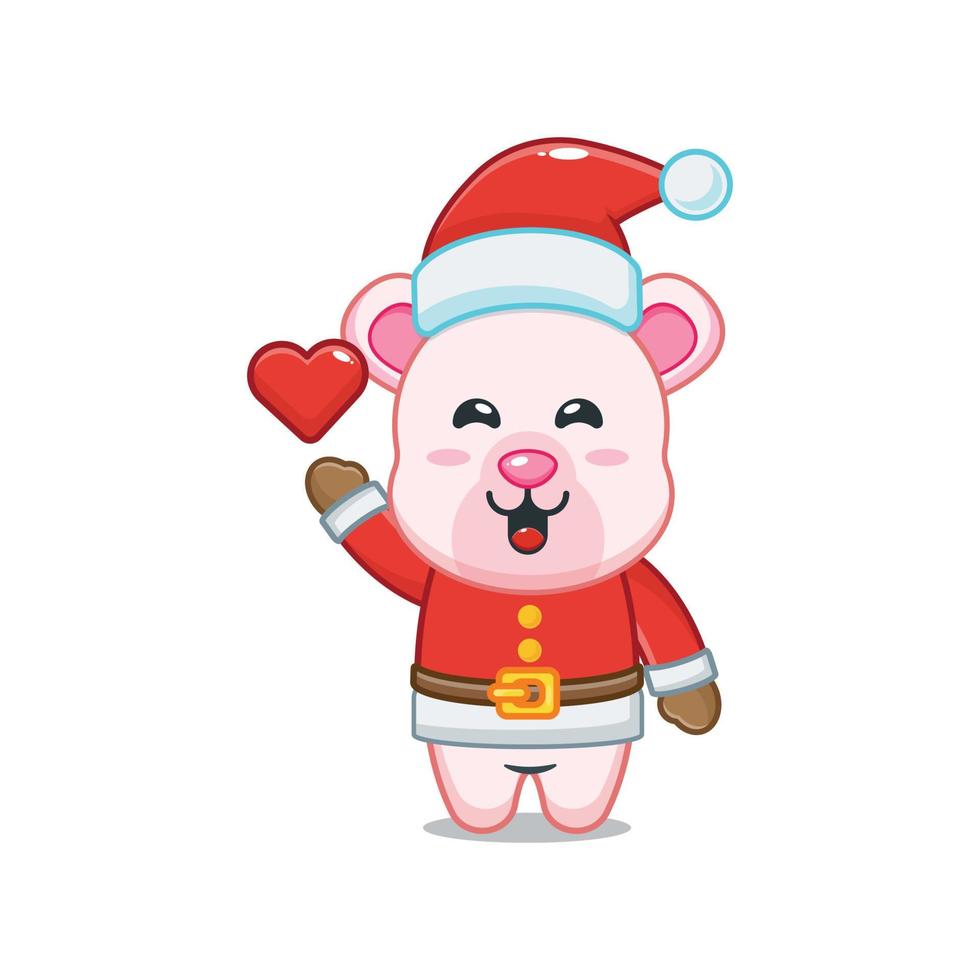 simpatico personaggio dei cartoni animati di orso polare che indossa il costume da babbo natale vettore