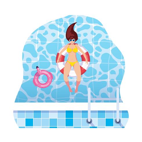 donna con costume da bagno e bagnino galleggiante galleggiante in acqua vettore