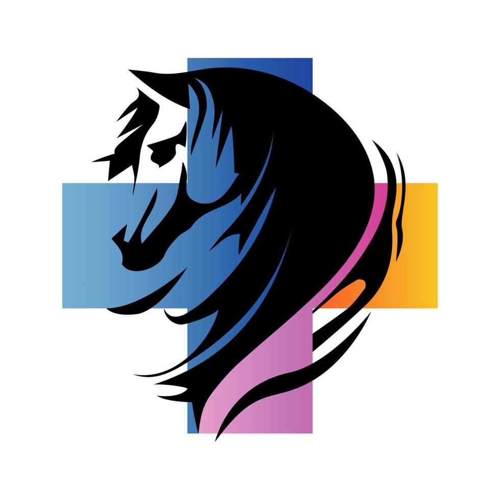 medicina veterinaria, modello di progettazione del logo per clinica veterinaria. logo della clinica sanitaria del cavallo vettore