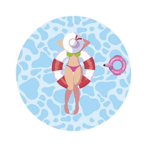 donna con costume da bagno e bagnino galleggiante galleggiante in acqua vettore