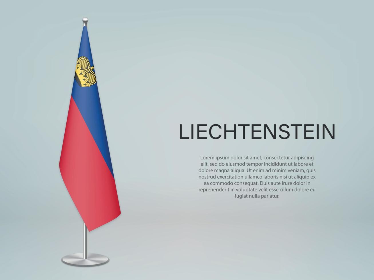 Liechtenstein bandiera appesa sul supporto. modello per la pubblicazione della conferenza vettore