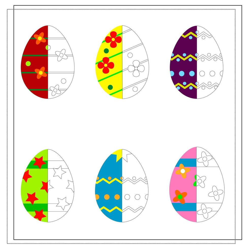 gioco da colorare per bambini. uovo di Pasqua, colora metà dell'uovo secondo lo schema. vettore