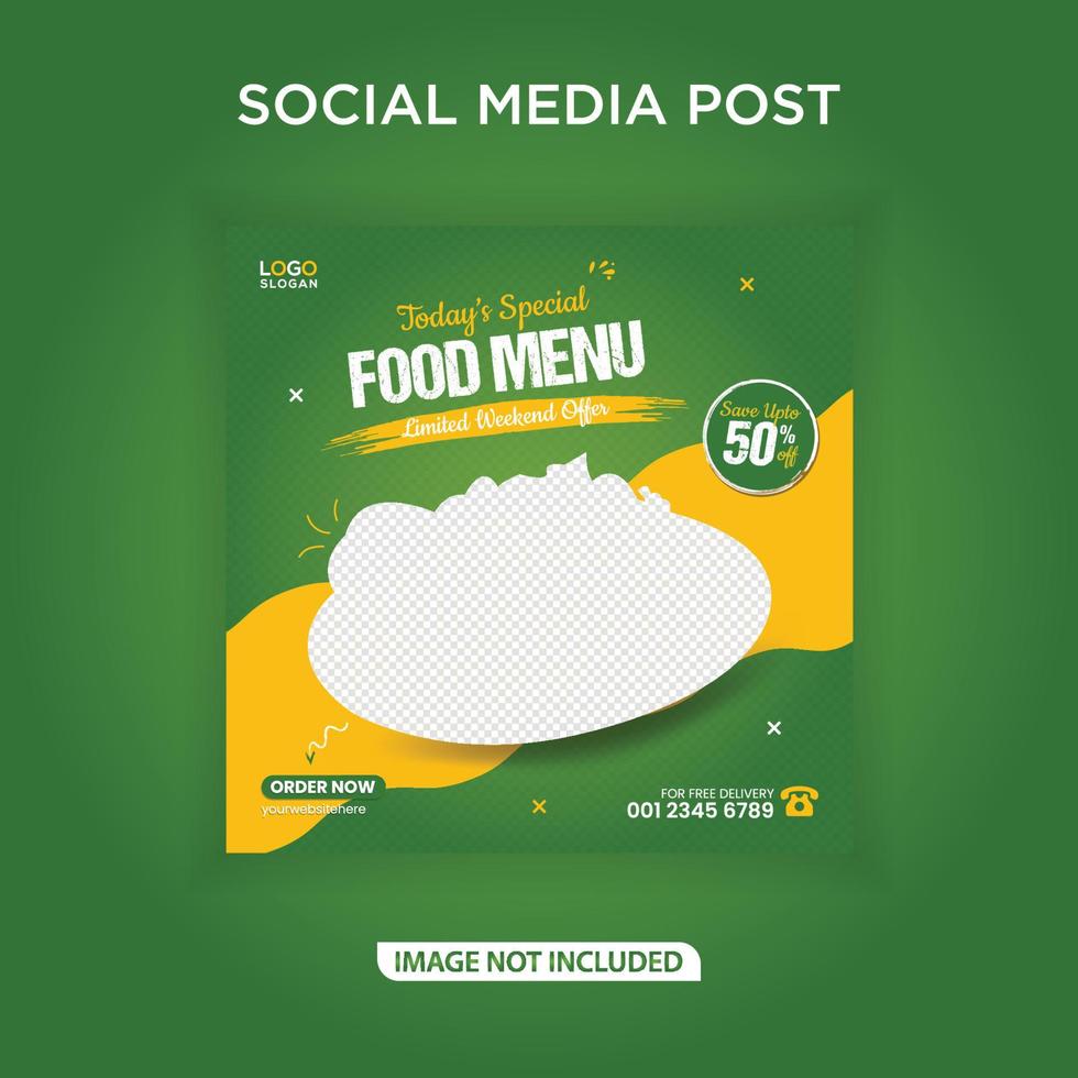 il modello di post sui social media del banner del menu del cibo speciale di oggi vettore