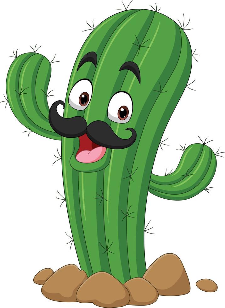 Cartoon felice mascotte del cactus agitando la mano vettore