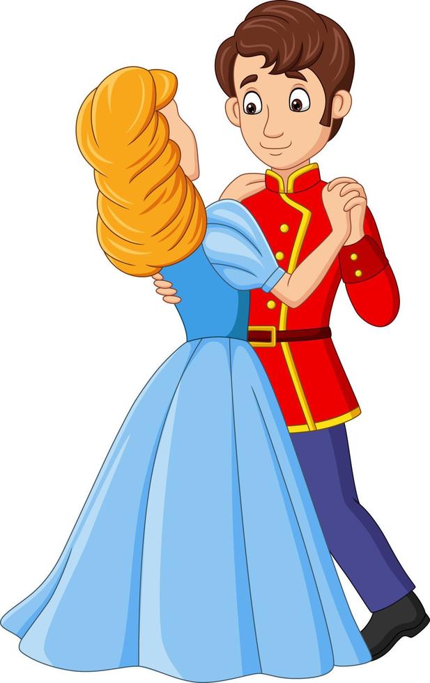 cartone animato principe e principessa che ballano vettore