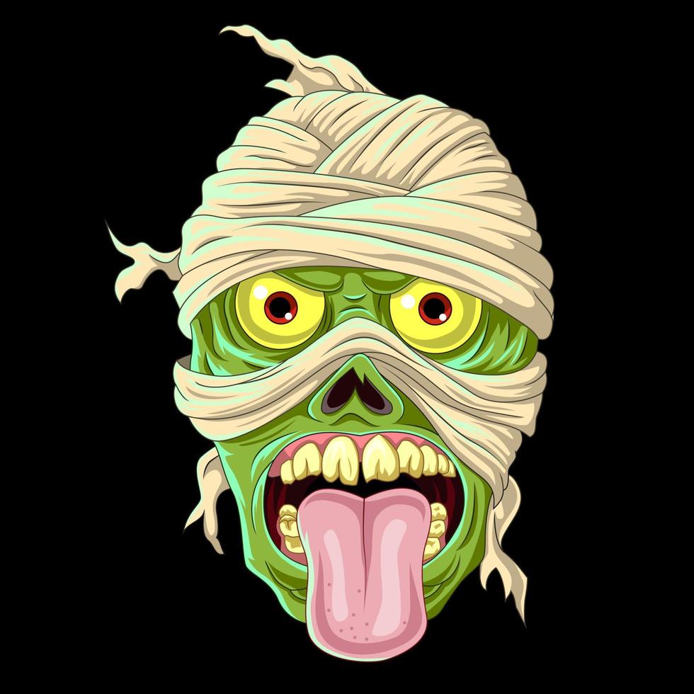 testa di mummia verde spaventosa del fumetto vettore
