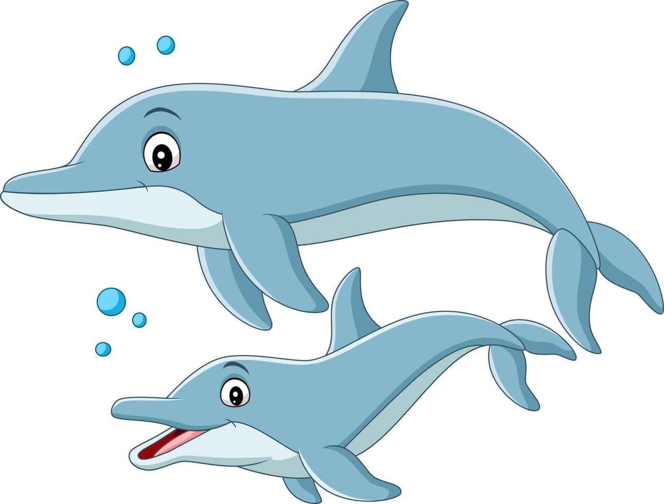 cartone animato madre delfino nuota con il bambino vettore
