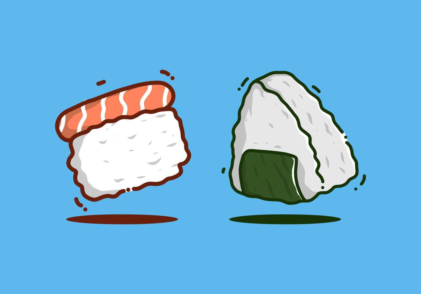 coppia di sushi e onigiri giapponesi vettore