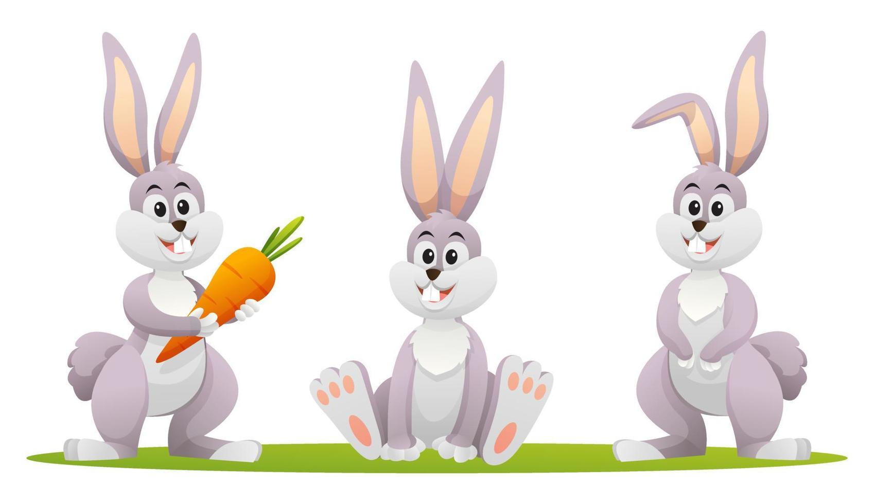 simpatico coniglio in varie pose fumetto illustrazione vettore