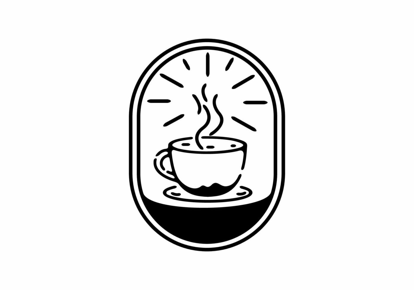 tazza di caffè line art in badge di forma ovale vettore