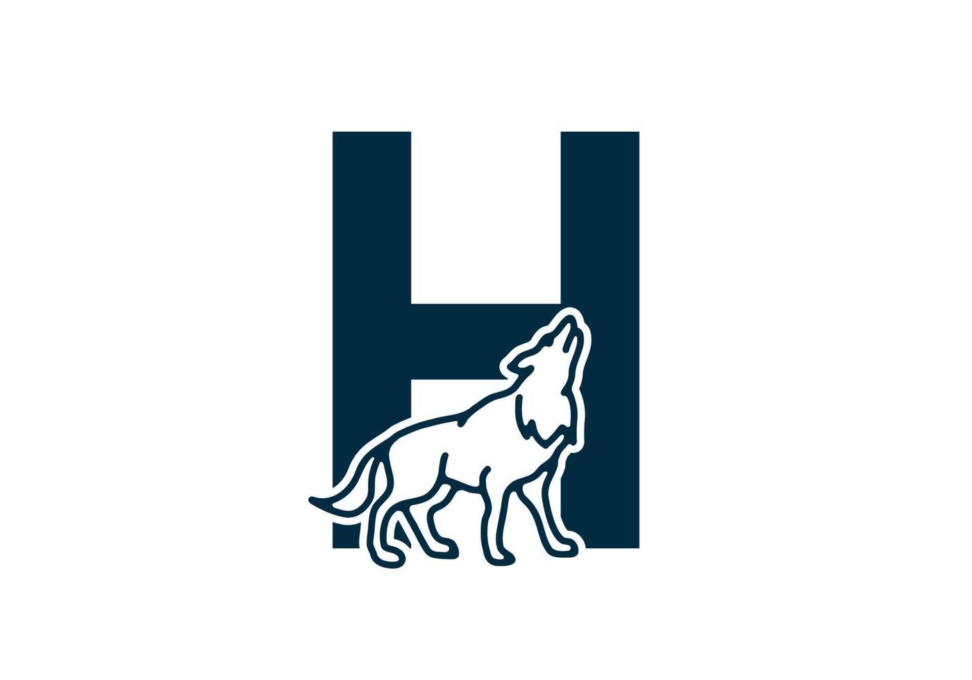 colore blu scuro della lettera iniziale h con lupo vettore
