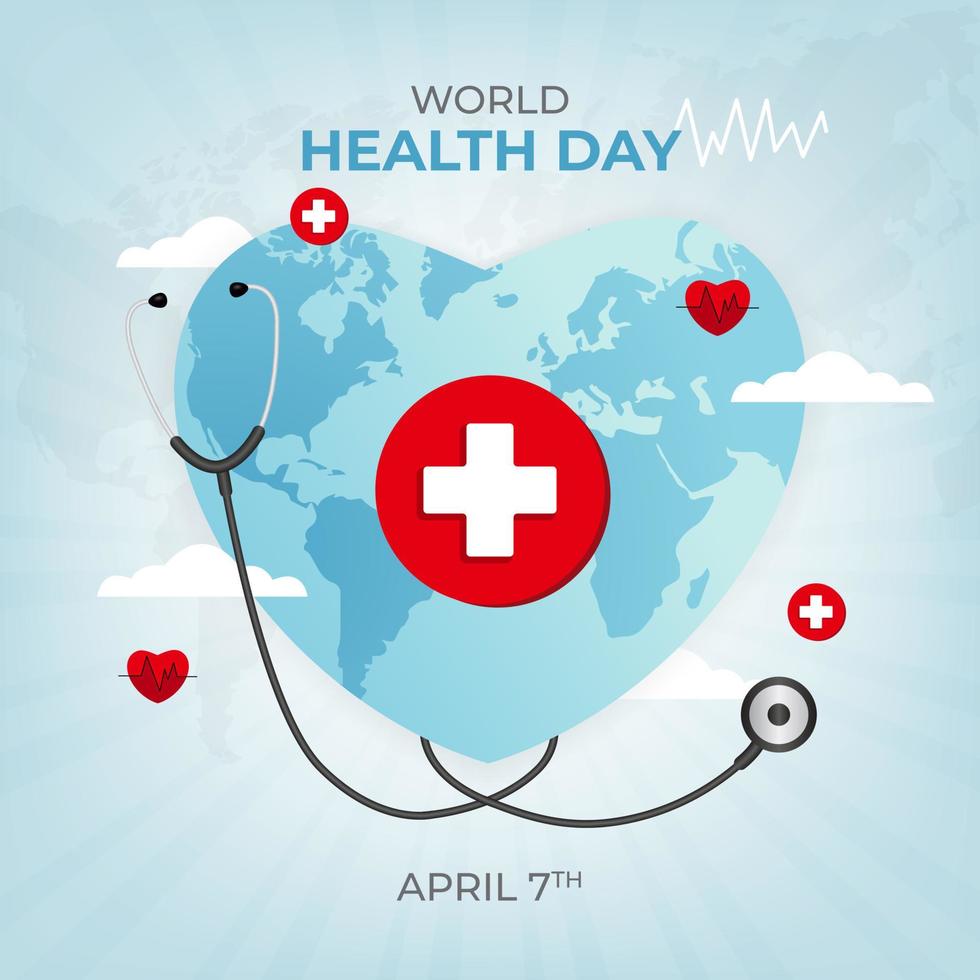 giornata mondiale della salute il 7 aprile con il disegno del fondo dell'illustrazione delle mappe a forma di cuore vettore