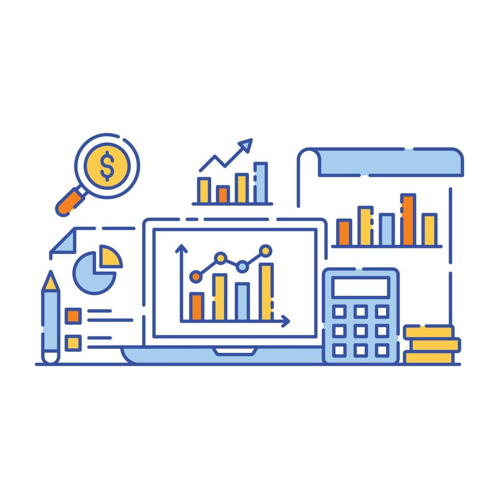 progettazione dell'illustrazione di stile piatto di analisi dei dati di grandi dimensioni vettore