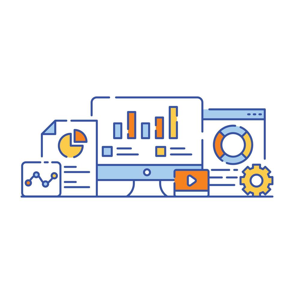illustrazione in stile piatto di analisi dei dati aziendali, rappresentazione grafica vettore