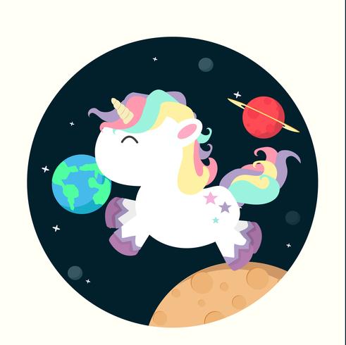 Unicorno mini nel vettore dello spazio