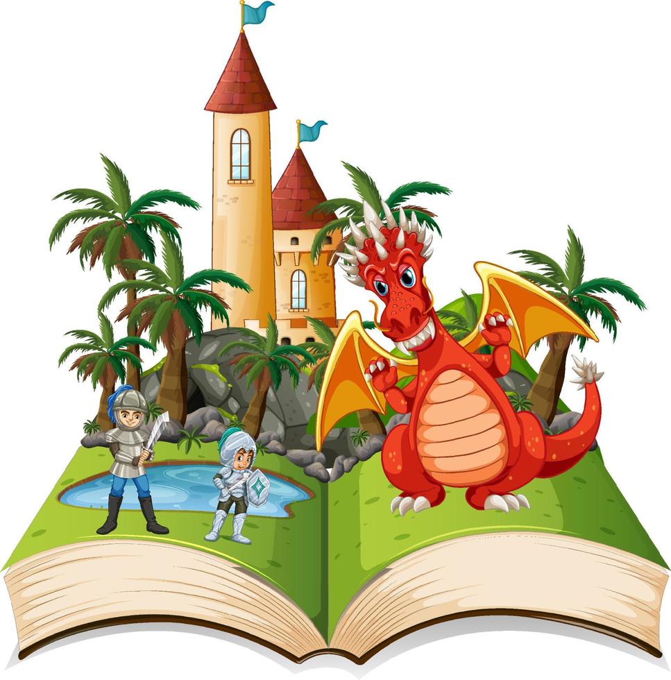 libro con drago e cavaliere vettore