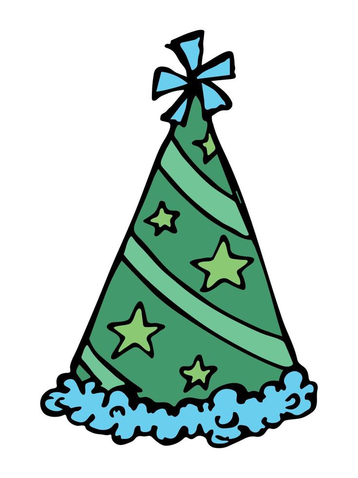 illustrazione disegnata a mano del cappello del partito isolata su una priorità bassa bianca. scarabocchio del cappuccio di compleanno. clipart di vacanza. vettore