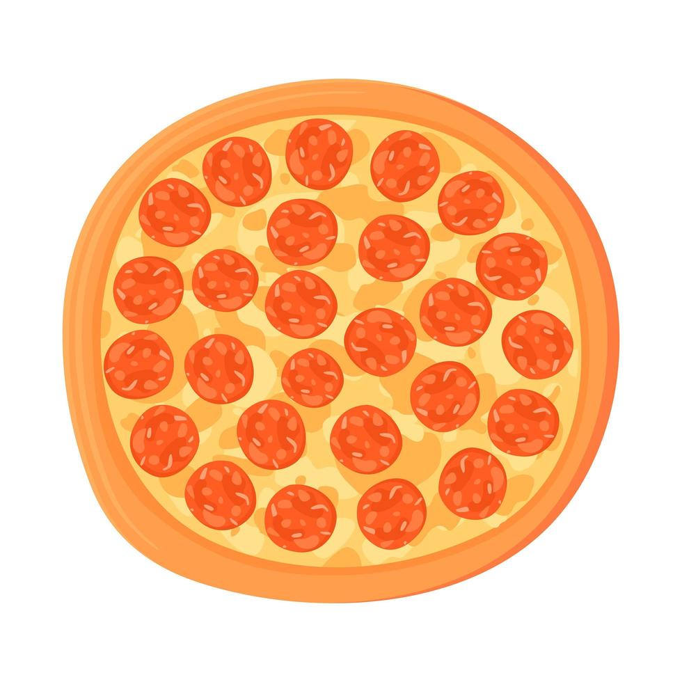 fumetto italiano tradizionale pizza ai peperoni illustrazione. fast food, concetto di cibo spazzatura. isolato su sfondo bianco. vettore