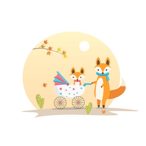 Madre Fox con Baby Fox in una culla Festa della mamma Poster vettore