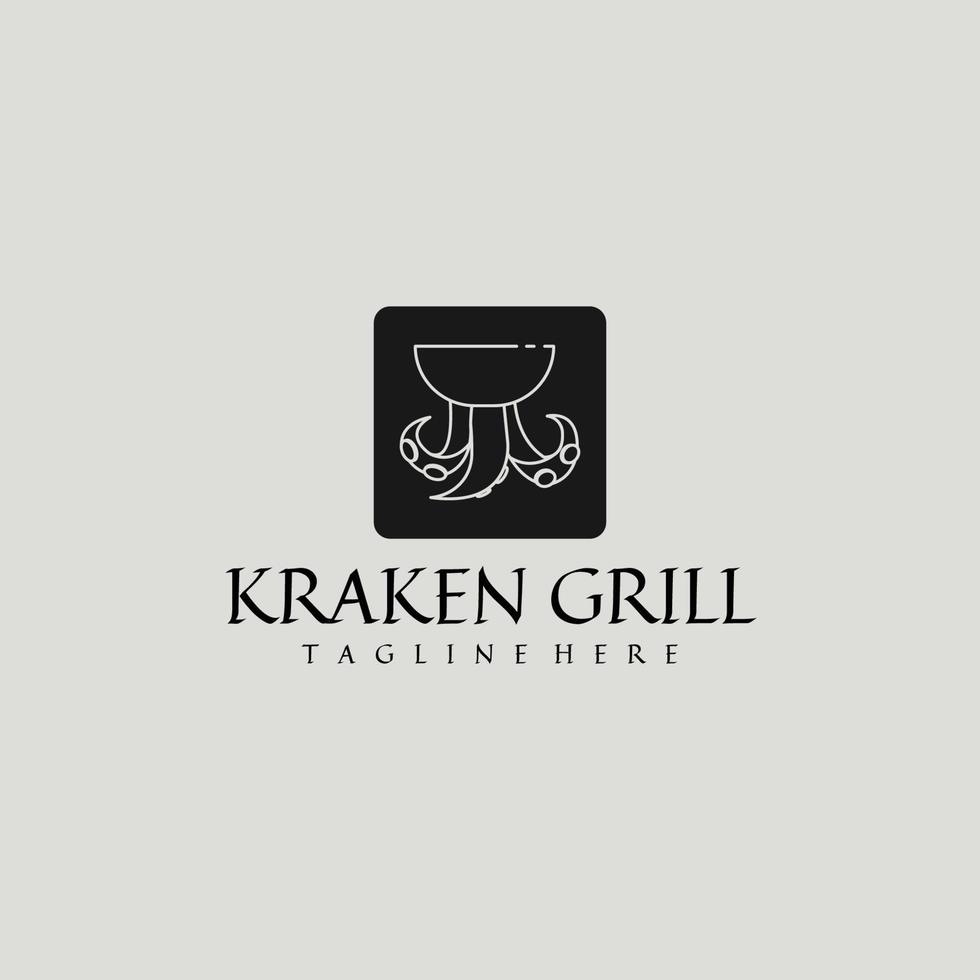 ispirazione per il design del logo della griglia kraken. modello di logo piatto ristorante moderno. illustrazione vettoriale