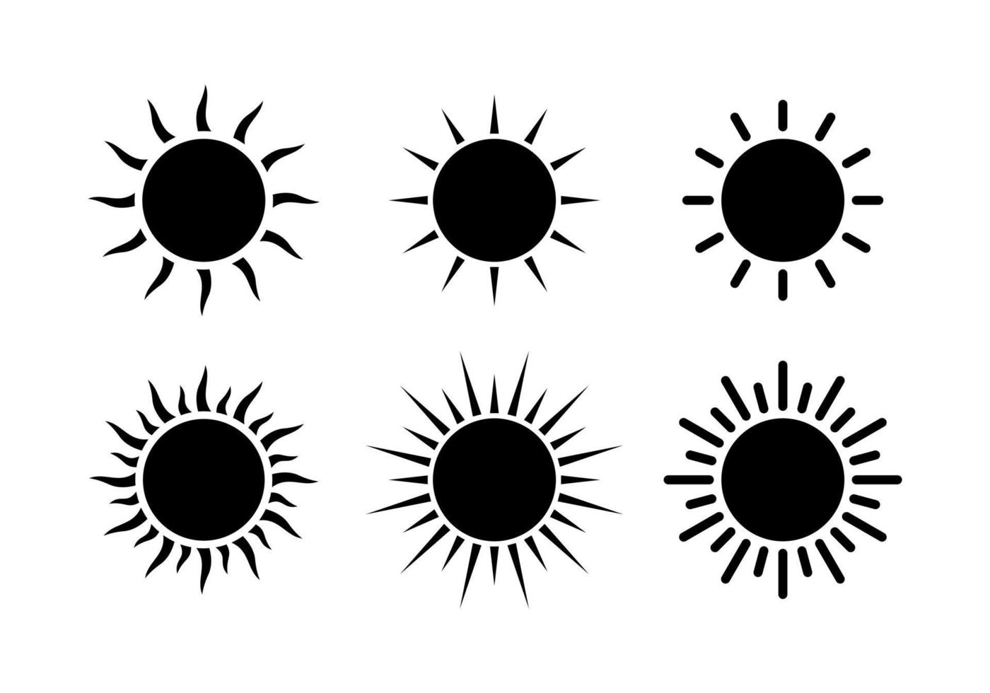 icone del sole. set di icone del sole isolato su sfondo bianco. illustrazione del disegno vettoriale dell'icona del sole. raccolta di vettore del sole.
