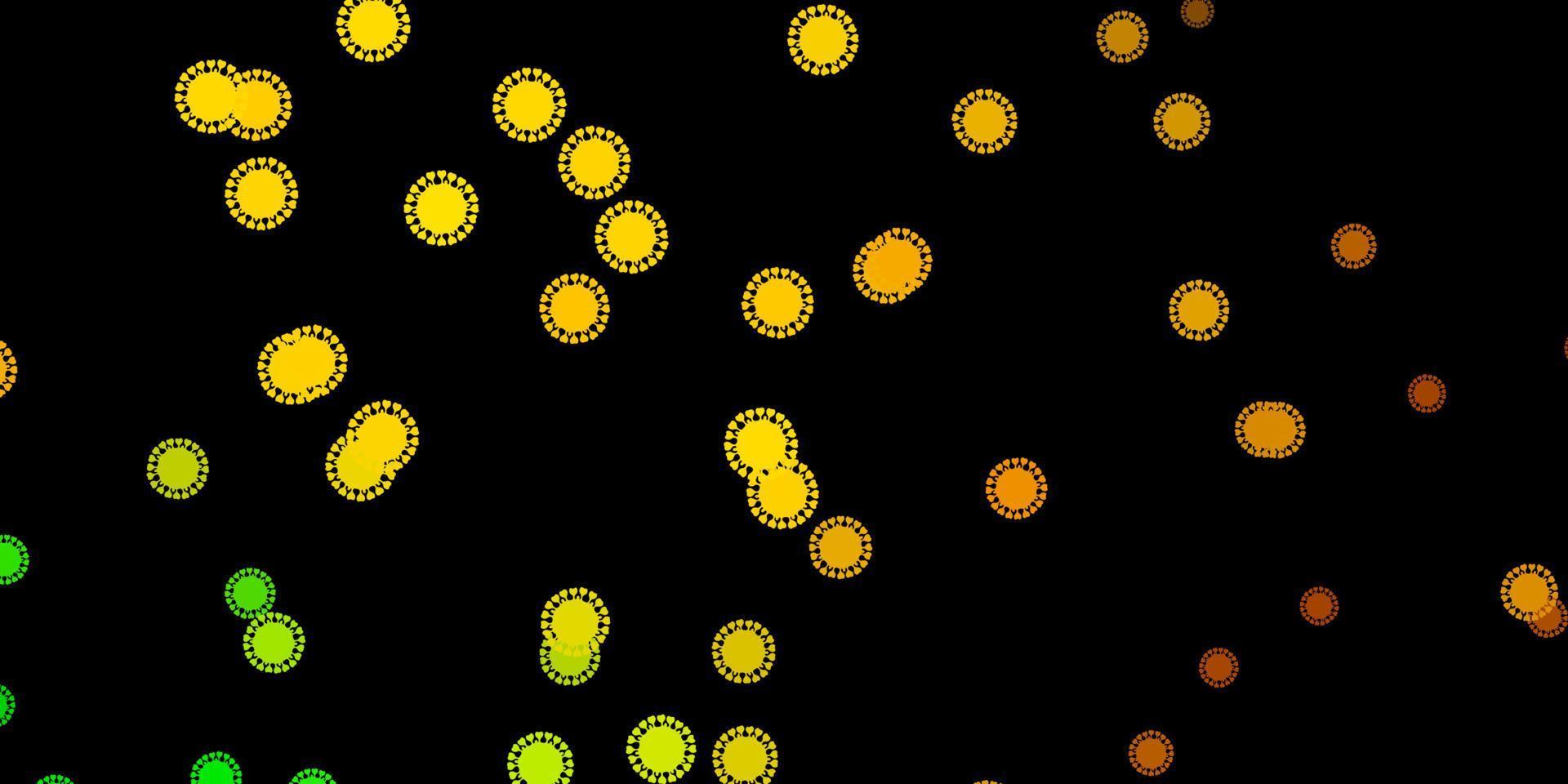 sfondo vettoriale verde scuro, giallo con simboli di virus.