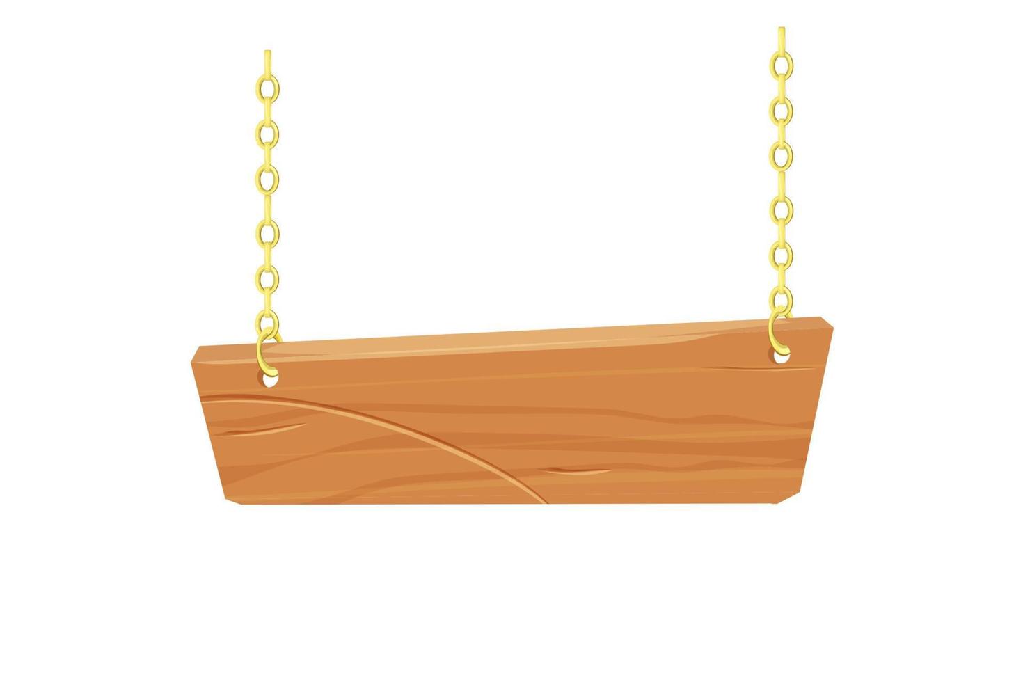 appeso cornice in legno con catena d'oro, cartello in stile cartone animato isolato su sfondo bianco. assi di legno strutturato, decorazione. risorsa di gioco dell'interfaccia utente. illustrazione vettoriale