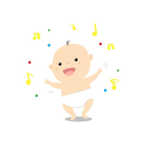 Bambino sveglio del fumetto che balla felicemente musica vettore