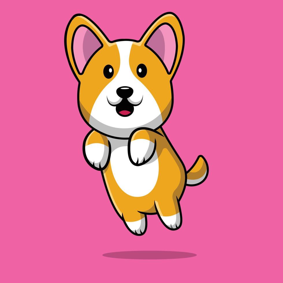 illustrazione dell'icona di vettore del fumetto di salto del cane corgi carino. concetto di icona della natura animale isolato vettore premium. stile cartone animato piatto