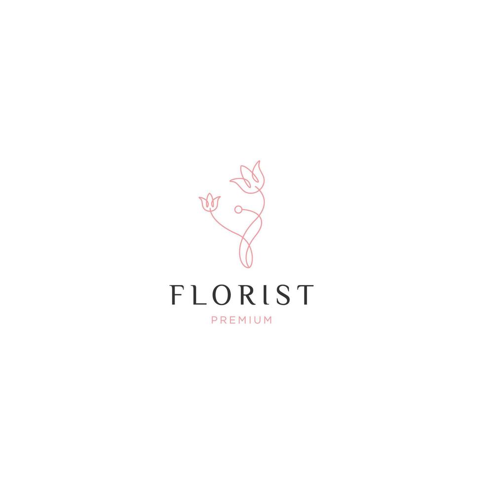 concetto di logo della linea del fiore delle rose, modello di progettazione dell'icona piatta vettore