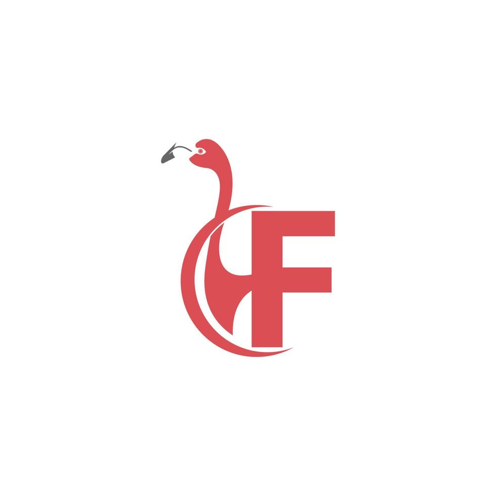 lettera f con il vettore del logo dell'icona dell'uccello del fenicottero