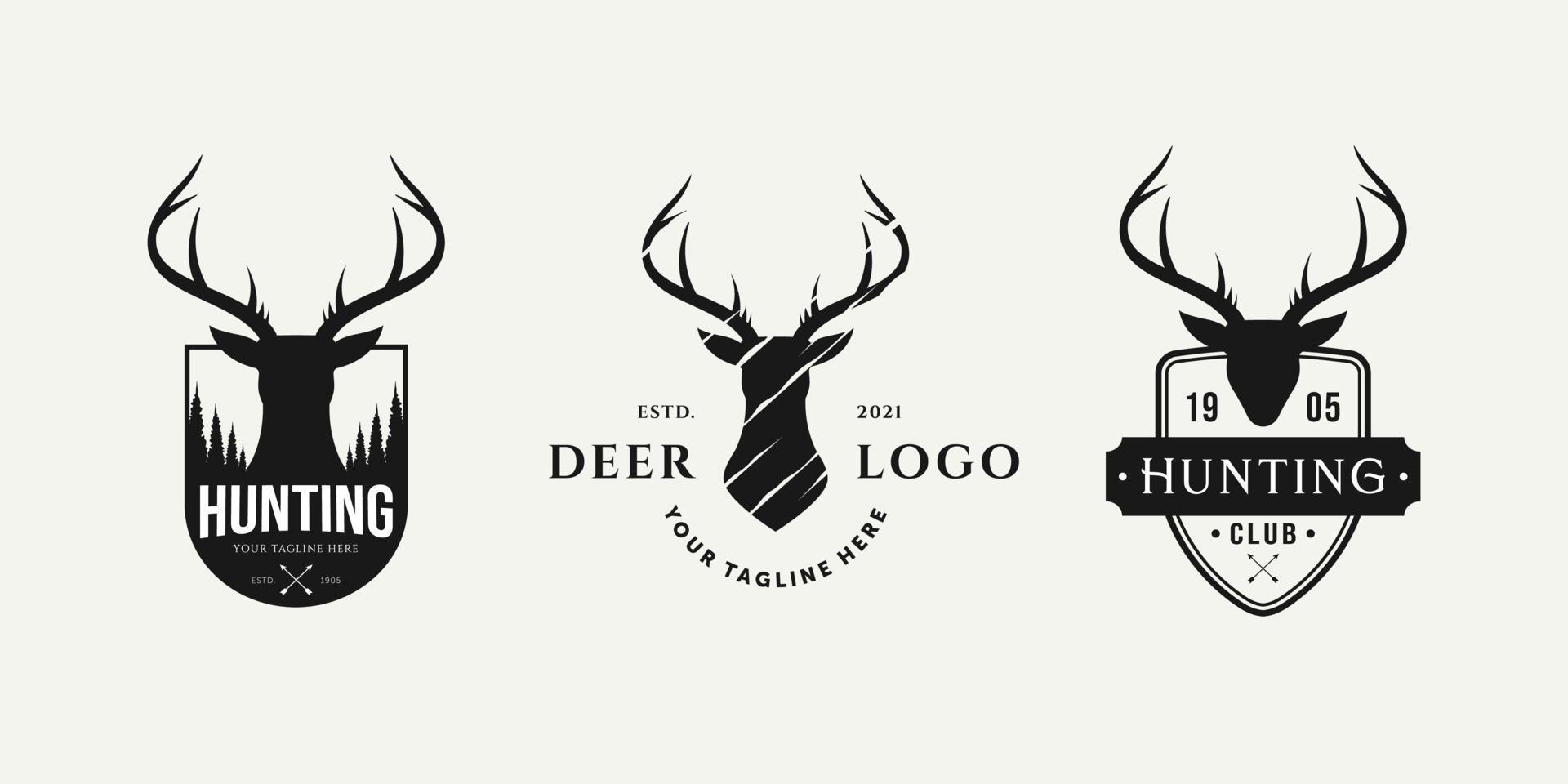 set di design del logo distintivo di caccia al cervo vintage vettore