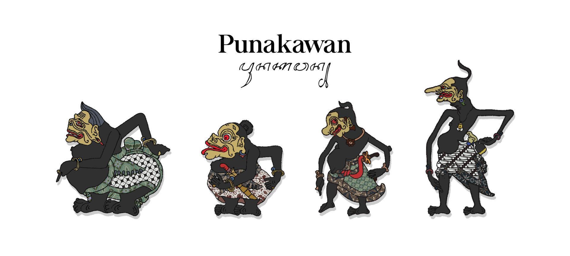 illustrazione isolata di punakawan wayang. burattino dell'ombra indonesiano disegnato a mano. vettore