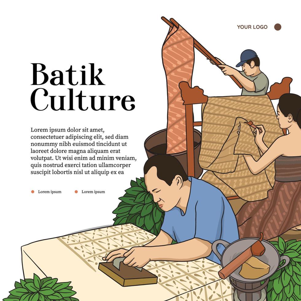 illustrazione batik per post sui social media. sfondo di culture indonesiane disegnate a mano. vettore