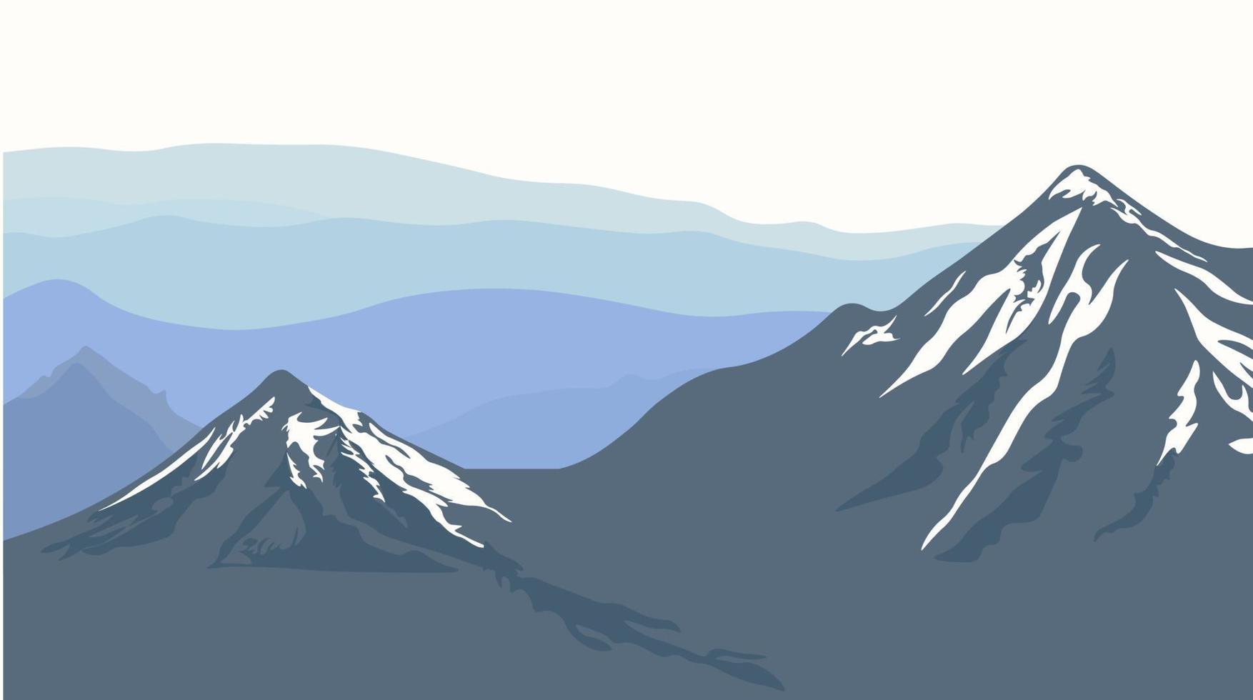 illustrazione di riserva di vettore delle montagne. colline innevate della catena montuosa. paesaggio con un orizzonte nebbioso. elementi di design per poster, copertine di libri, brochure, riviste, volantini, opuscoli