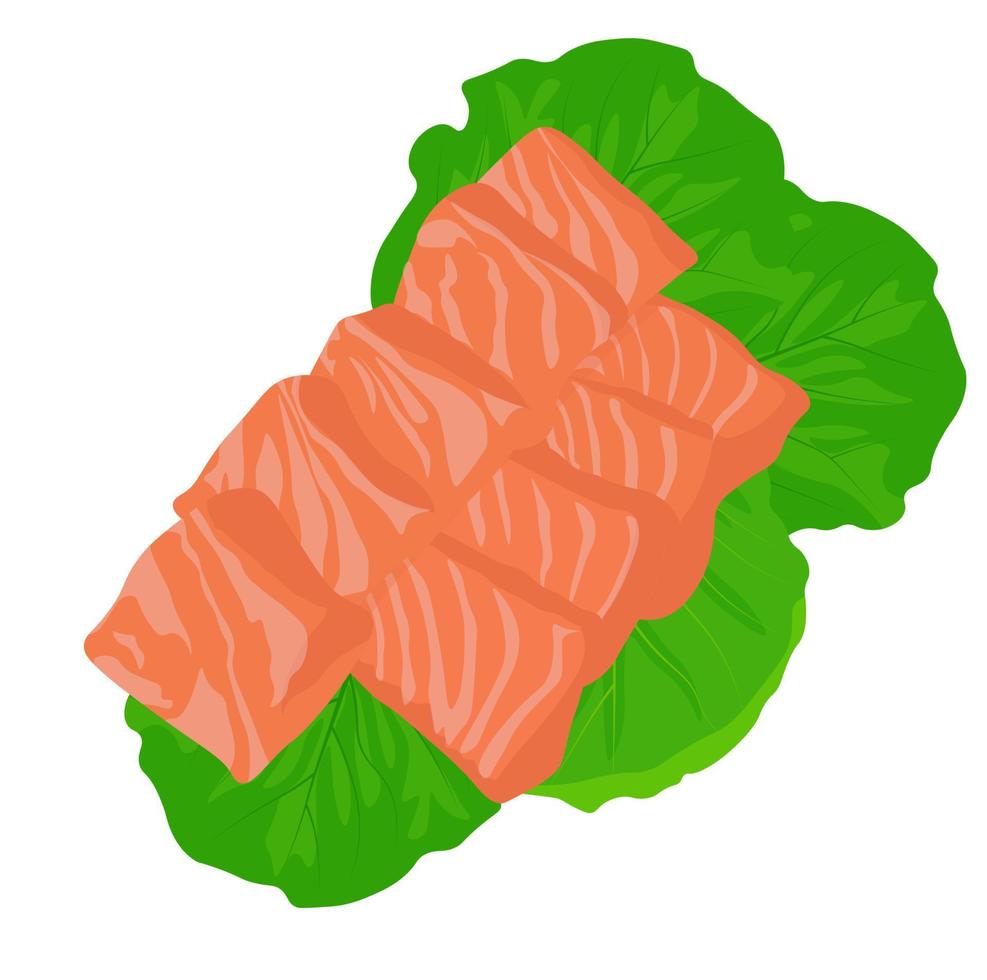 illustrazione di riserva di vettore del filetto di salmone. pezzi di carne fresca di pesce a fette. sashimi. Isolato su uno sfondo bianco