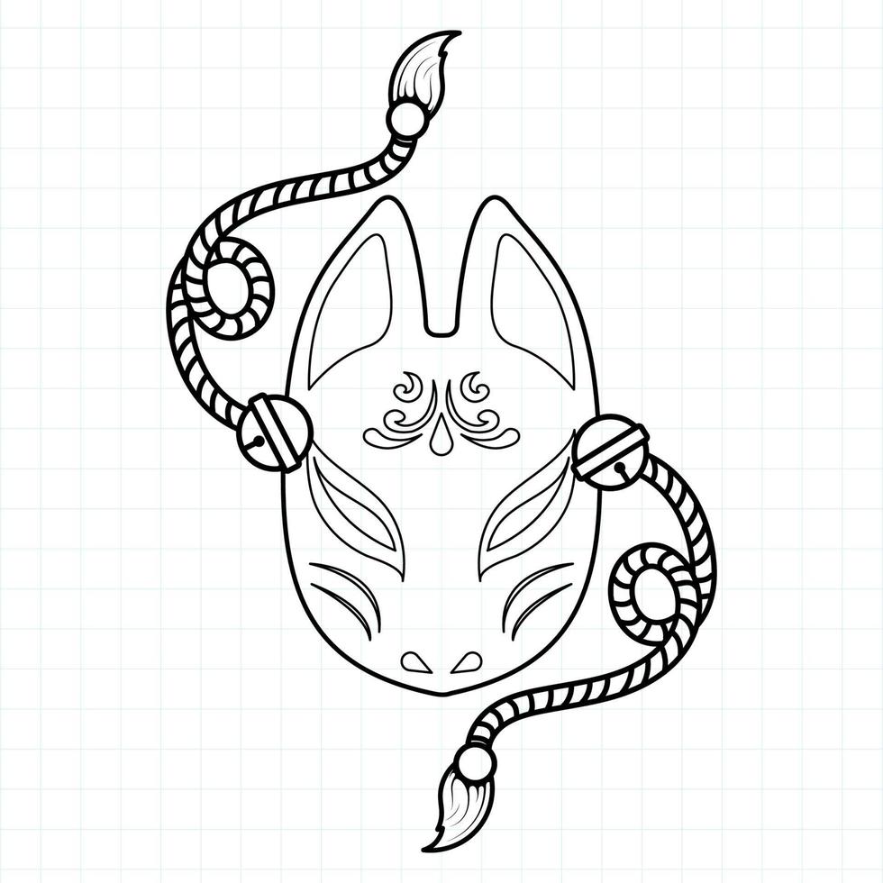 maschera kitsune giapponese da colorare pagina, illustrazione vettoriale eps.10