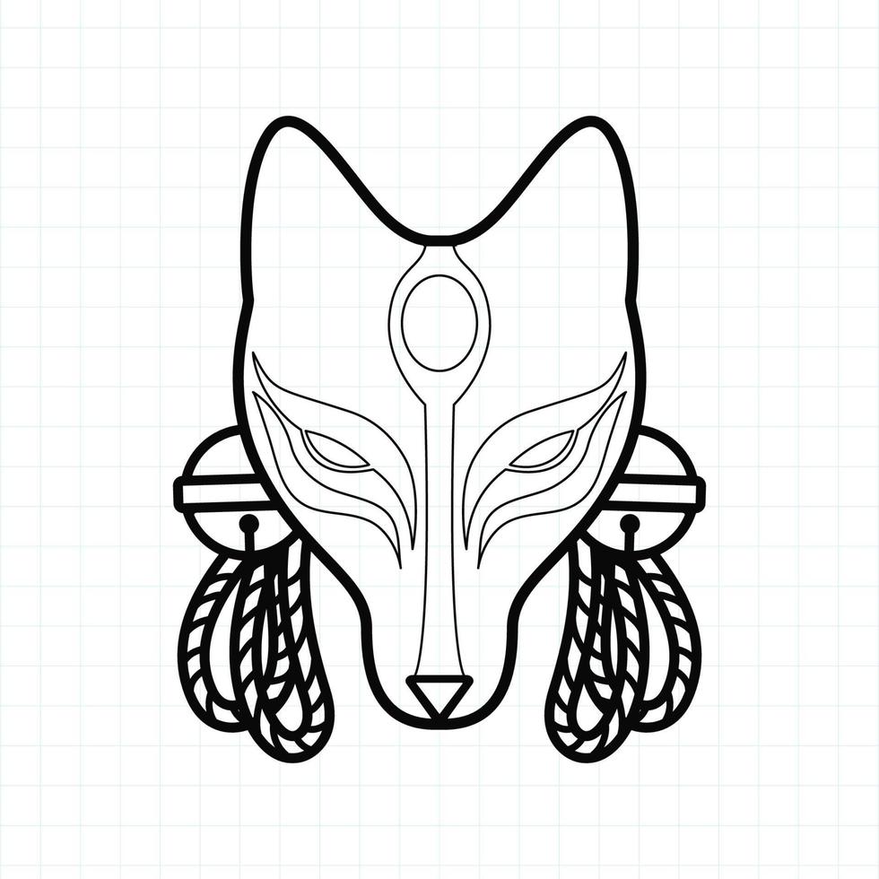 maschera kitsune giapponese da colorare pagina, illustrazione vettoriale eps.10