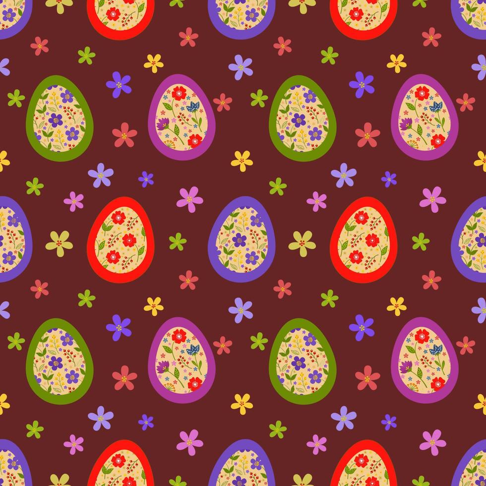 motivo decorativo uova di pasqua. modello di buona pasqua con uova e fiori. illustrazione piatta vettoriale. vettore