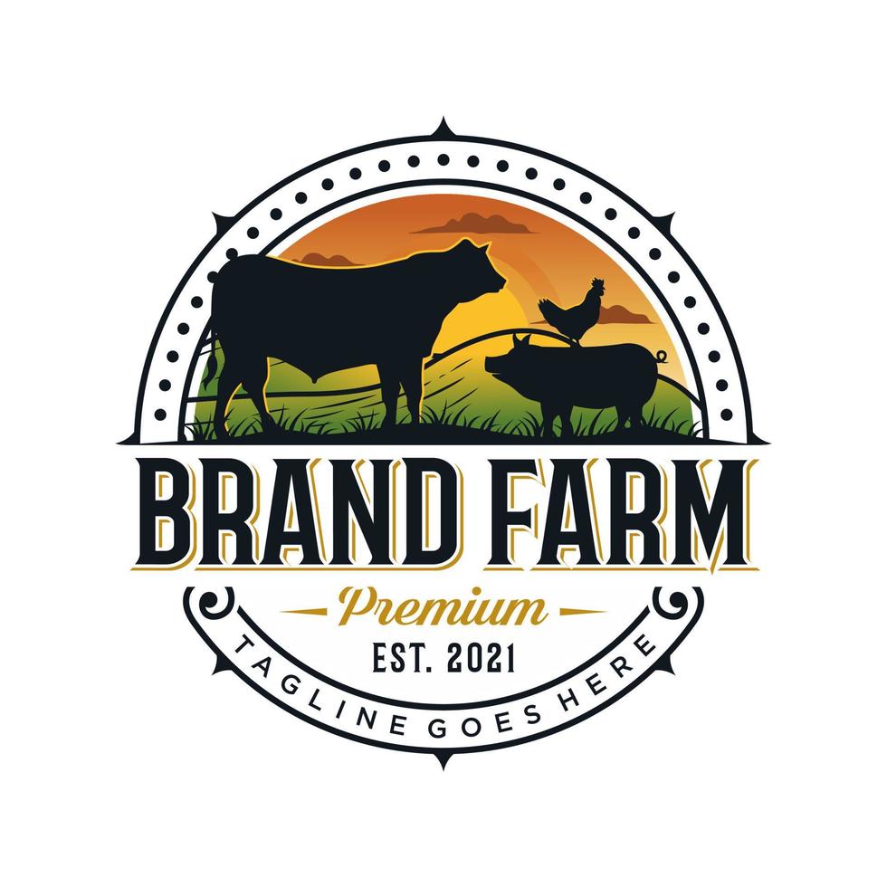 illustrazione di vettore del modello di progettazione di logo dell'azienda agricola del bestiame